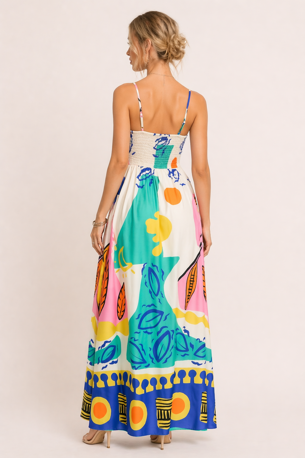Robe longue imprimée à bretelles ouvertes pour femmes été - Aroa