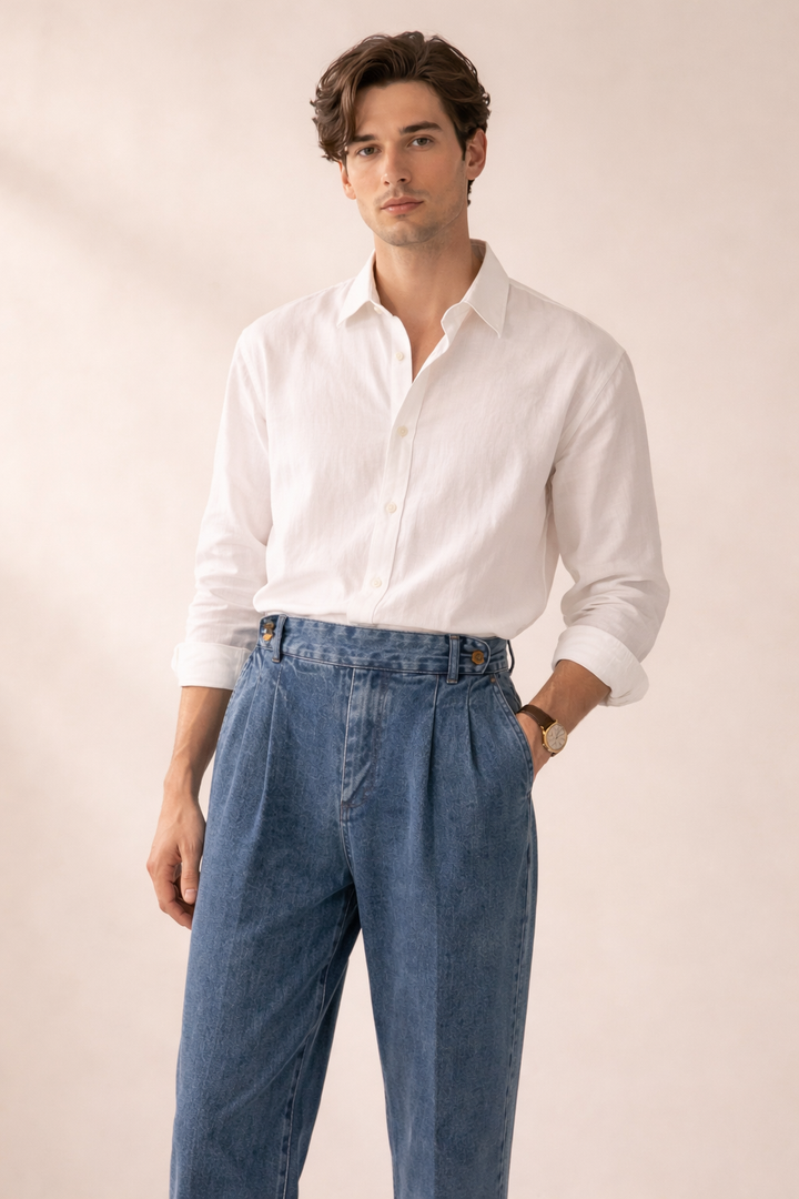 Pantalon en denim stylé à coupe haute pour hommes - James