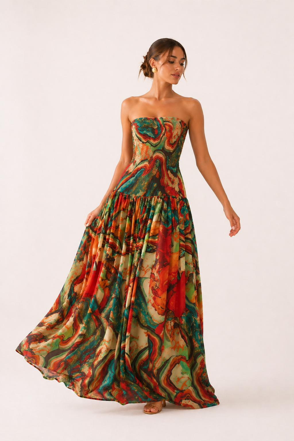 Robe longue femme imprimée sans bretelles - Hellen