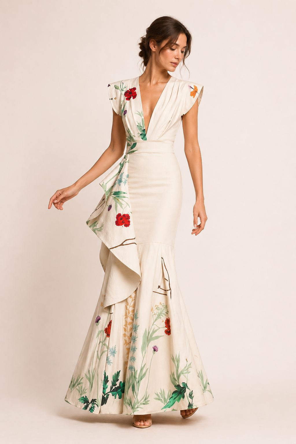 Robe longue et fleurie avec décolleté en V pour les femmes qui font la fête - Elke