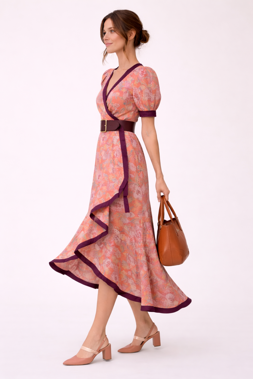 Robe longue imprimée à manches courtes pour femmes - Anahi