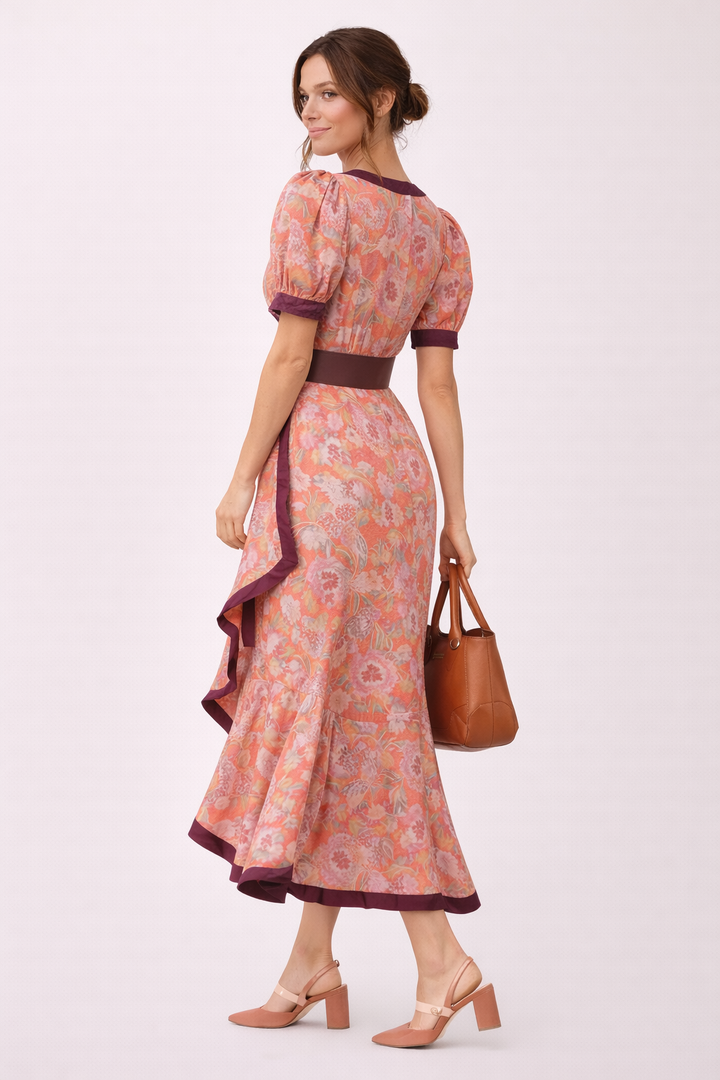 Robe longue imprimée à manches courtes pour femmes - Anahi