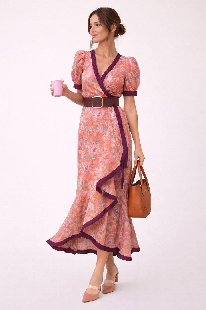 Robe longue imprimée à manches courtes pour femmes - Anahi