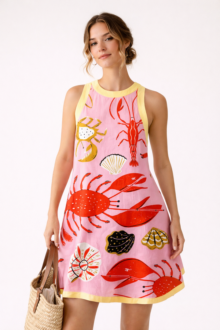 Mini robe pour femme avec imprimé marine vibrant - Coral