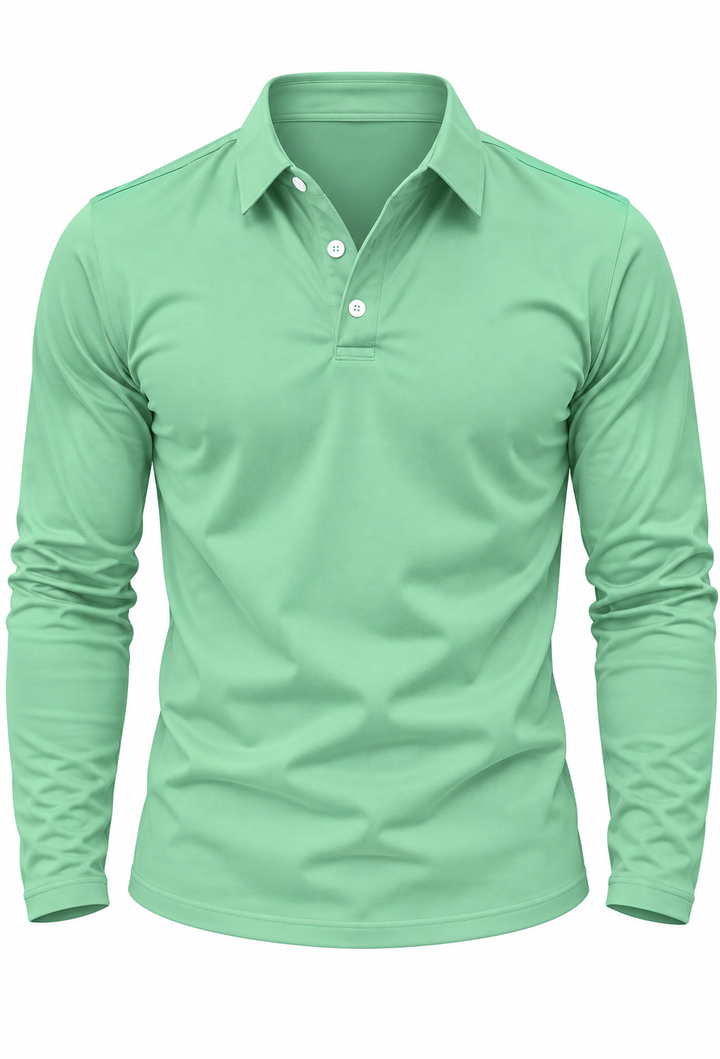 Polo homme à manches longues, col chemise et boutons - Breno