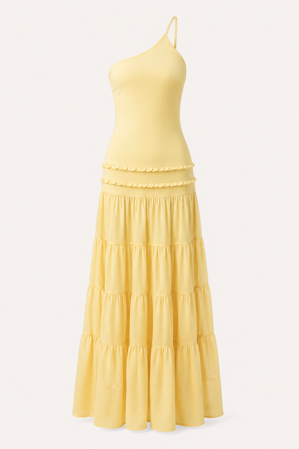 Robe longue élégante à une épaule avec jupe à volants - Lisbos