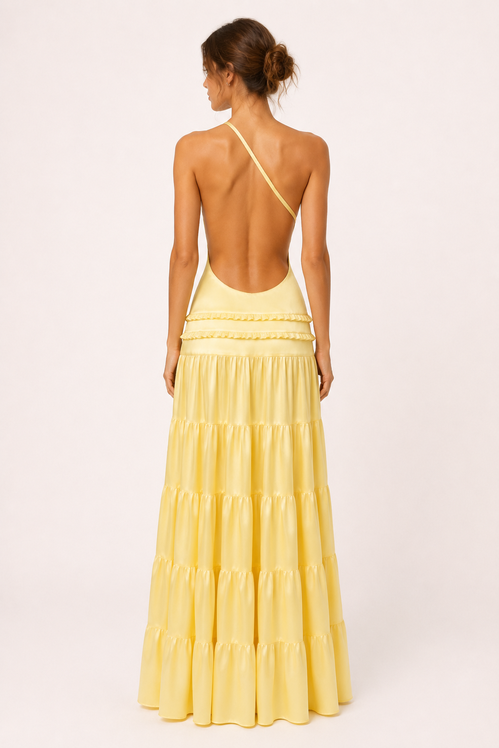 Robe longue élégante à une épaule avec jupe à volants - Lisbos