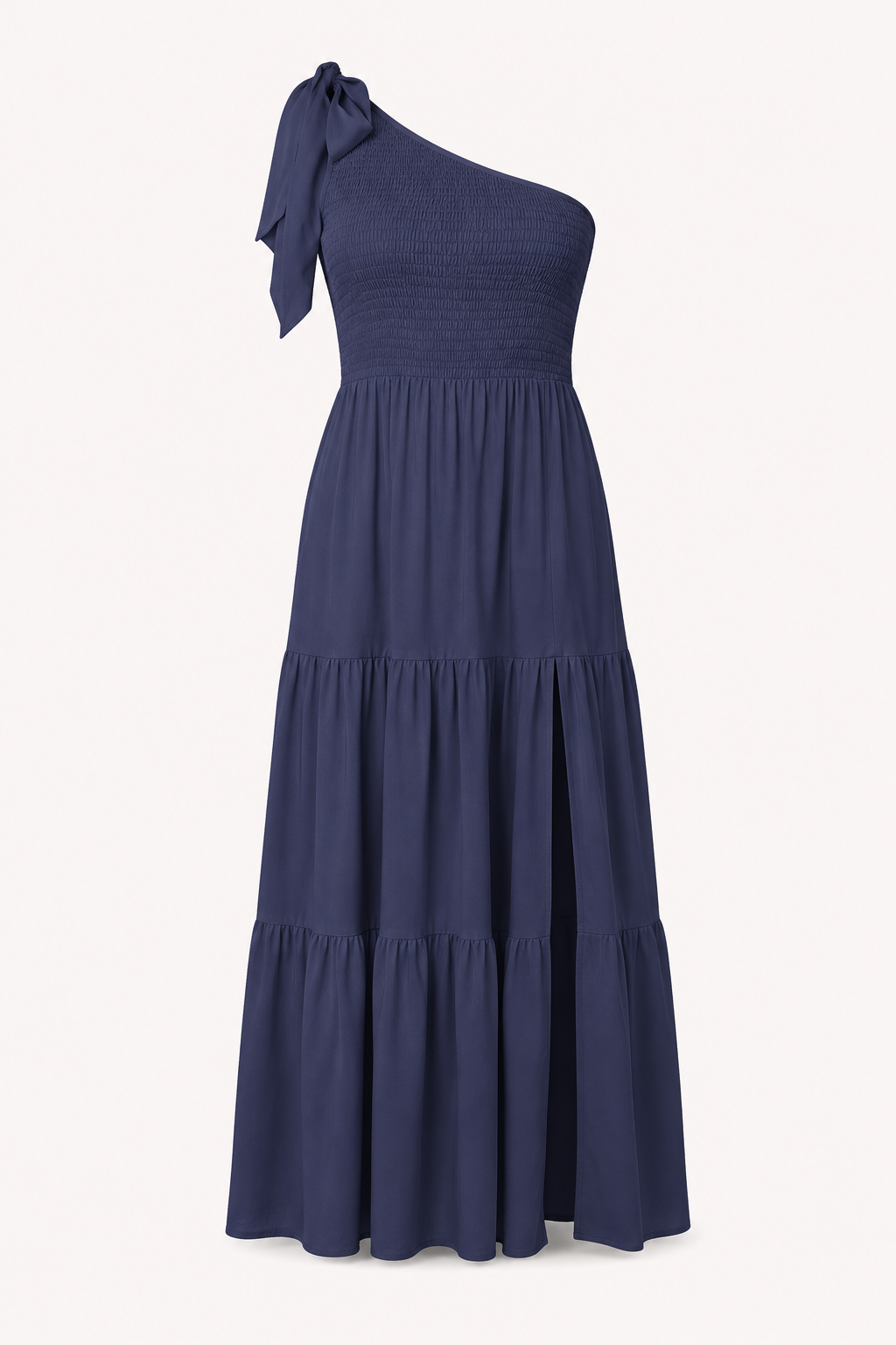 Robe longue pour femme, une épaule, nœud et fente - Karla