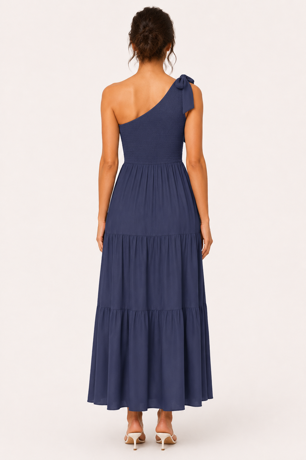 Robe longue pour femme, une épaule, nœud et fente - Karla