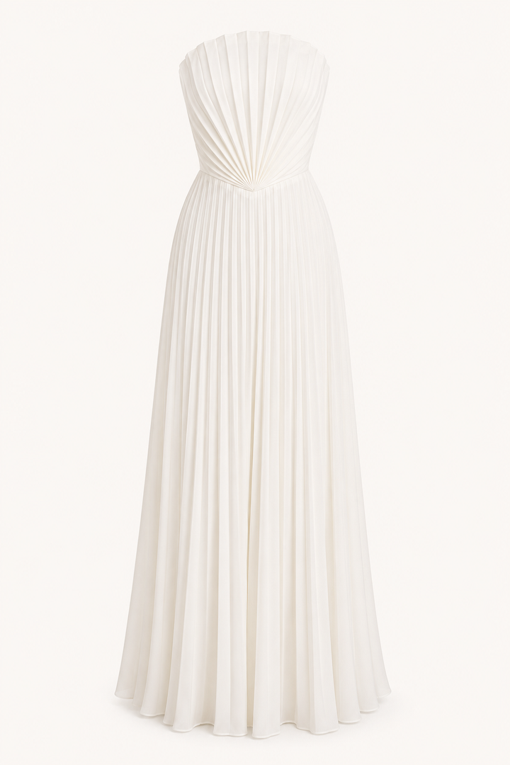 Robe longue de soirée plissée sans bretelles pour femme - Tomiris