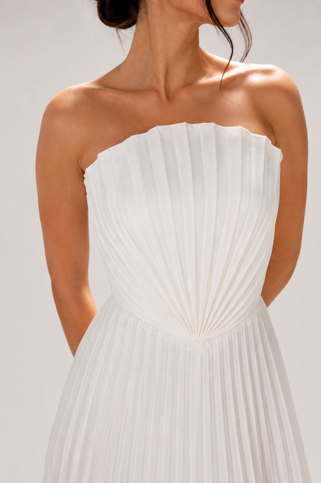 Robe longue de soirée plissée sans bretelles pour femme - Tomiris