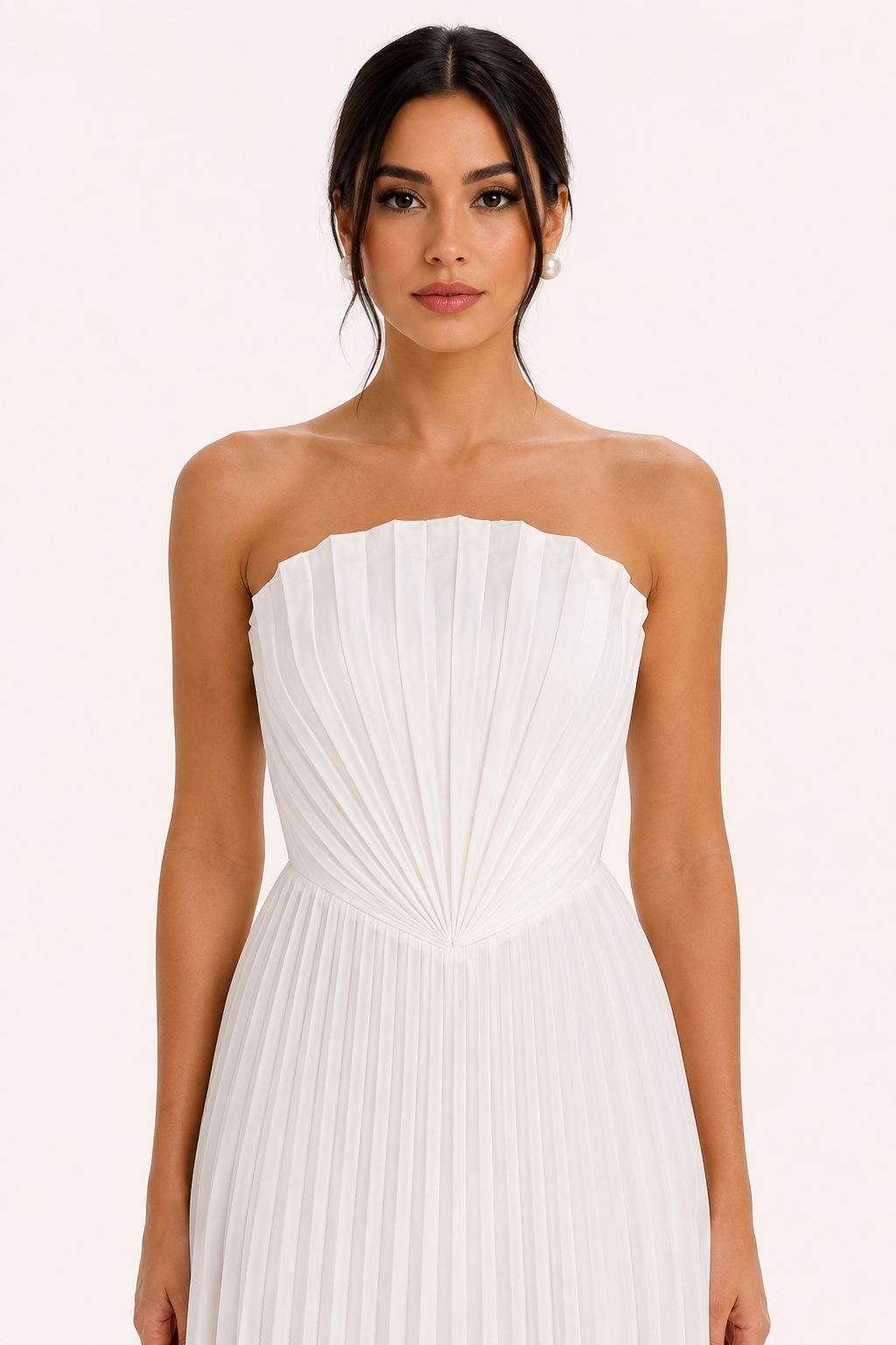 Robe longue de soirée plissée sans bretelles pour femme - Tomiris