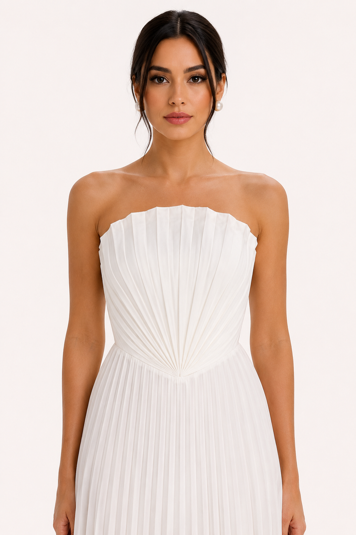 Robe longue de soirée plissée sans bretelles pour femme - Tomiris