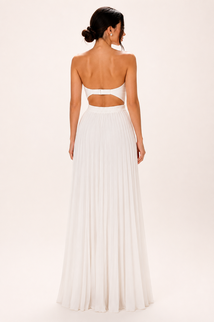 Robe longue de soirée plissée sans bretelles pour femme - Tomiris