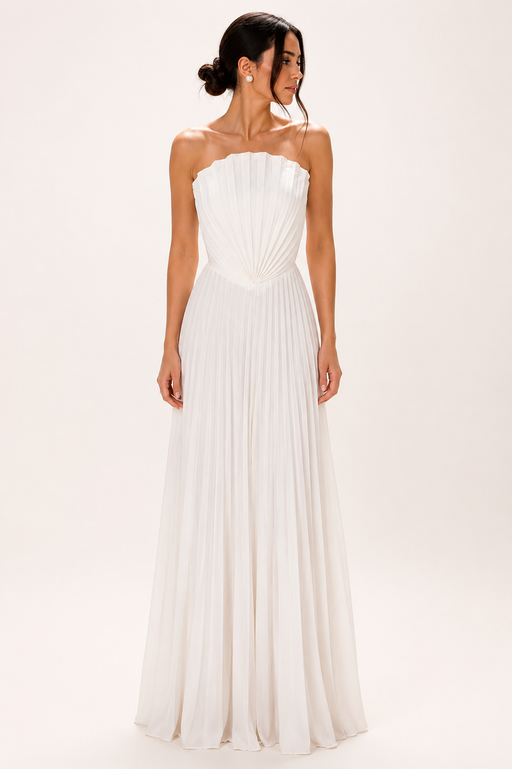 Robe longue de soirée plissée sans bretelles pour femme - Tomiris
