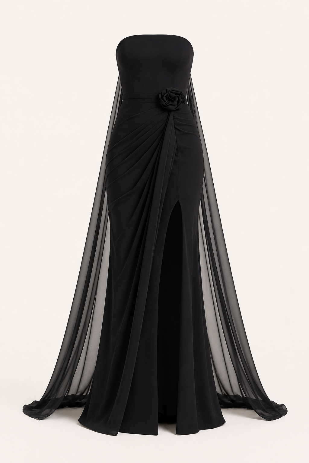 Robe longue pour femme, sans bretelles, drapée et fendue - Monika