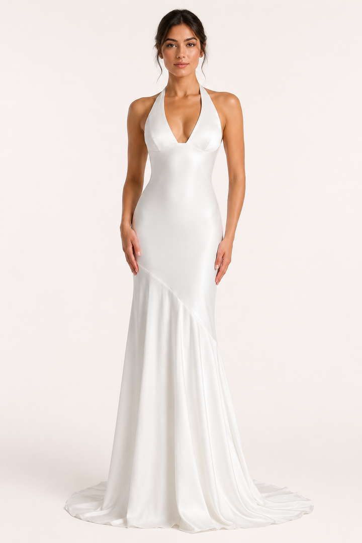 Robe longue femme à col licou, coupe sirène - Dagmar