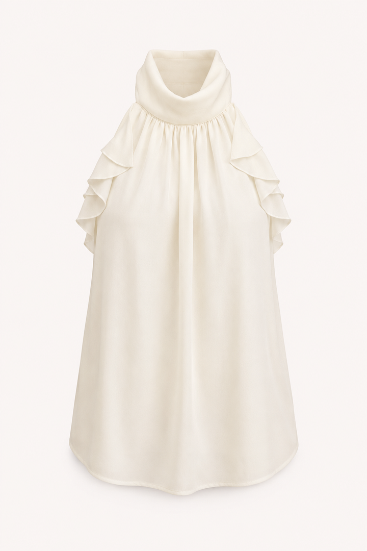 Blouse femme à col haut et volants, style halter - Greta