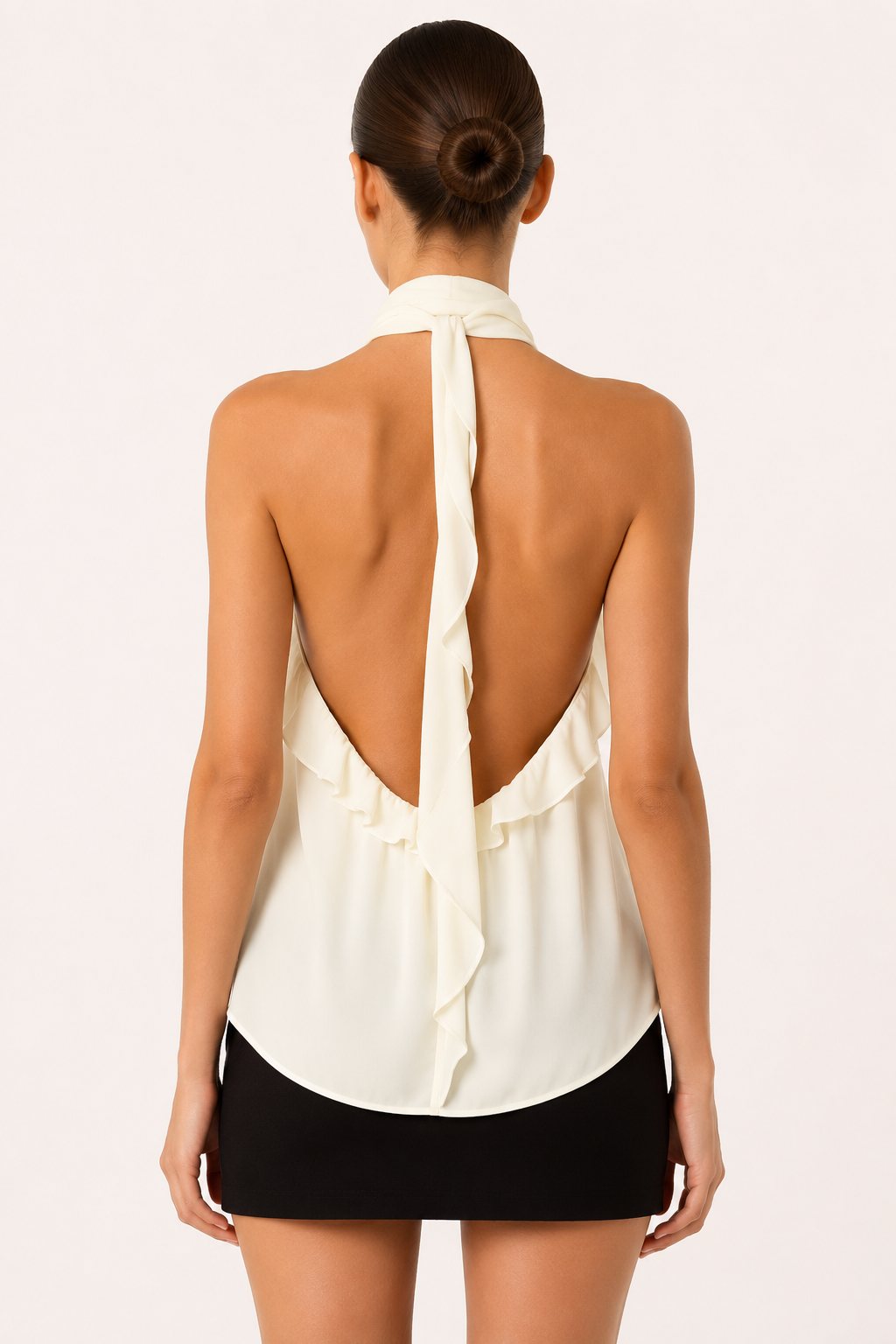 Blouse femme à col haut et volants, style halter - Greta