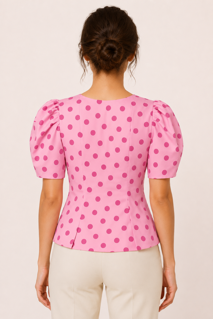 Blouse femme à encolure en V, à pois et à manches bouffantes - Romy