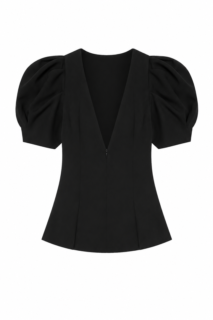 Blouse femme à encolure en V, à pois et à manches bouffantes - Romy
