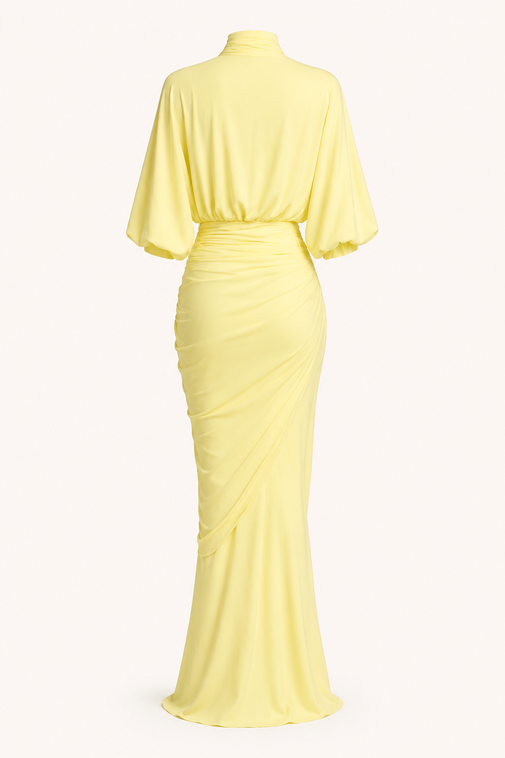 Robe longue pour femmes invitées à un mariage, élégante, à col roulé et à volants - Maren