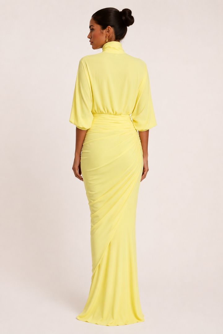 Robe longue pour femmes invitées à un mariage, élégante, à col roulé et à volants - Maren