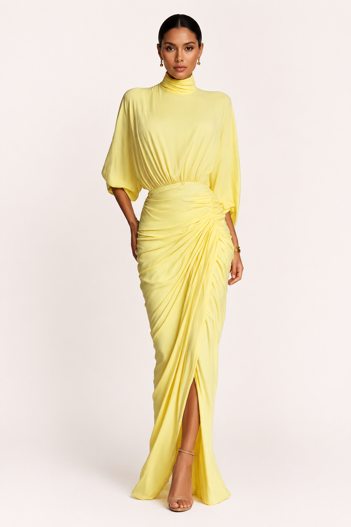 Robe longue pour femmes invitées à un mariage, élégante, à col roulé et à volants - Maren