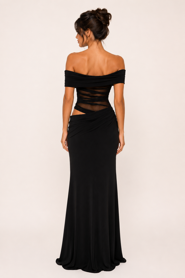 Robe longue pour femmes invitées à un mariage robe élégante à épaules décollées avec ruchés - Nadine
