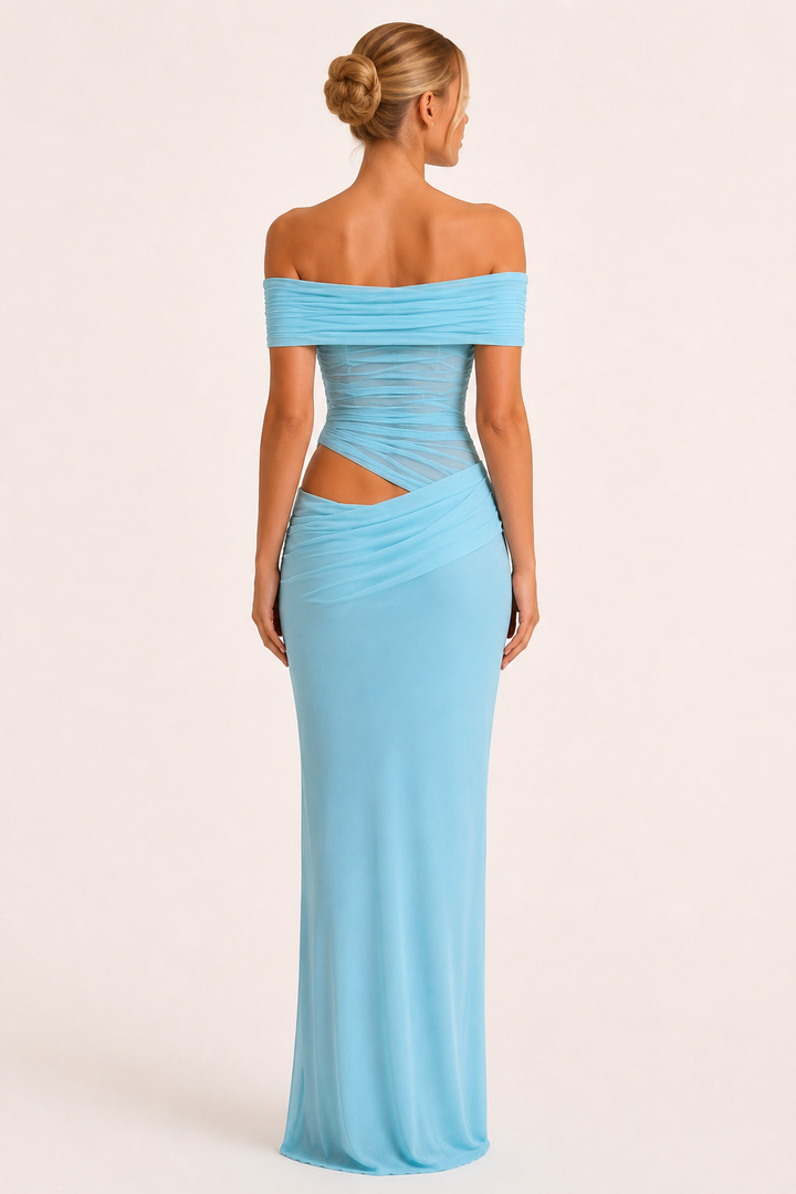 Robe longue pour femmes invitées à un mariage robe élégante à épaules décollées avec ruchés - Nadine