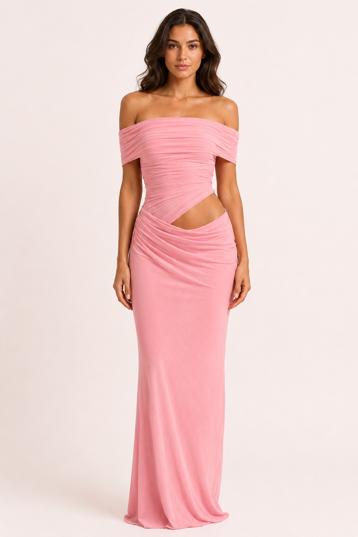 Robe longue pour femmes invitées à un mariage robe élégante à épaules décollées avec ruchés - Nadine