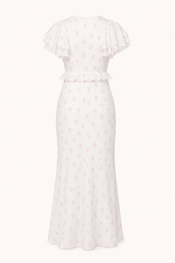 Robe midi femme imprimé floral volant élégant décontracté - Hedda