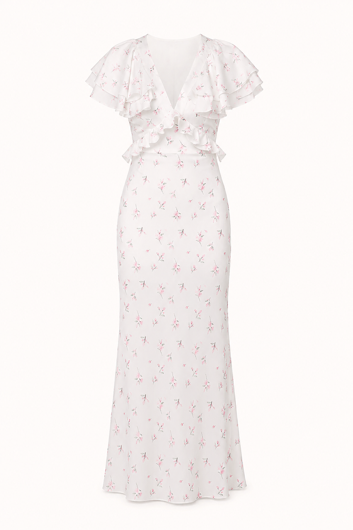Robe midi femme imprimé floral volant élégant décontracté - Hedda