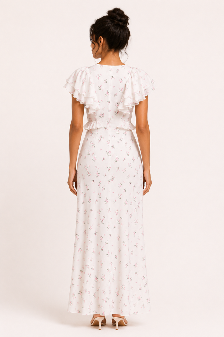 Robe midi femme imprimé floral volant élégant décontracté - Hedda