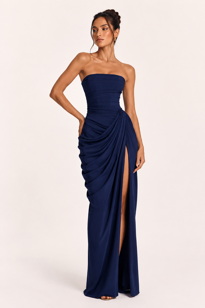 Robe longue pour femmes, robe élégante pour événements, coupe ajustée, fente sur le côté - Ottilie