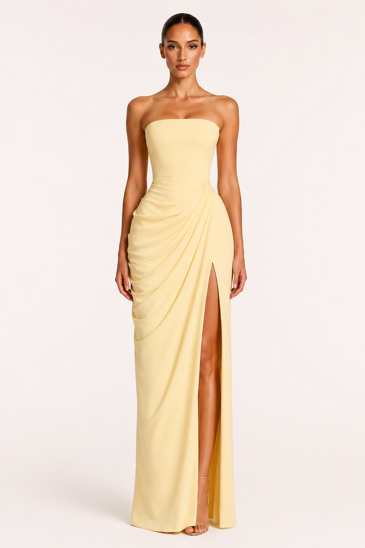 Robe longue pour femmes, robe élégante pour événements, coupe ajustée, fente sur le côté - Ottilie
