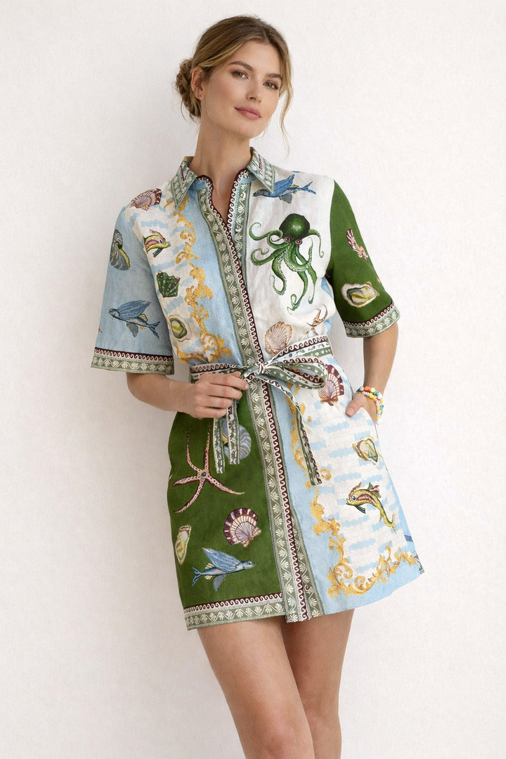 Mini robe imprimée marine pour femme - Rosenda