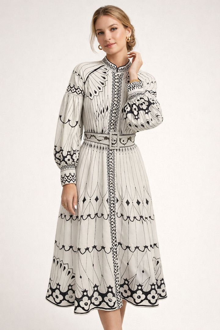 Robe midi à imprimé floral et manches lanternes pour femme - Aurelia