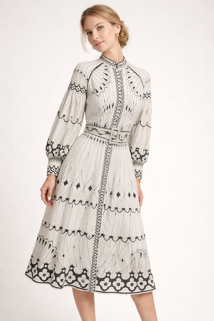 Robe midi à imprimé floral et manches lanternes pour femme - Aurelia