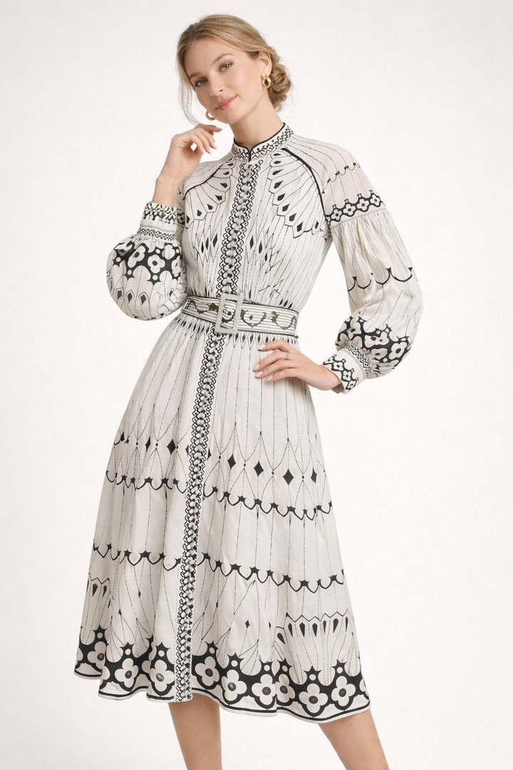 Robe midi à imprimé floral et manches lanternes pour femme - Aurelia