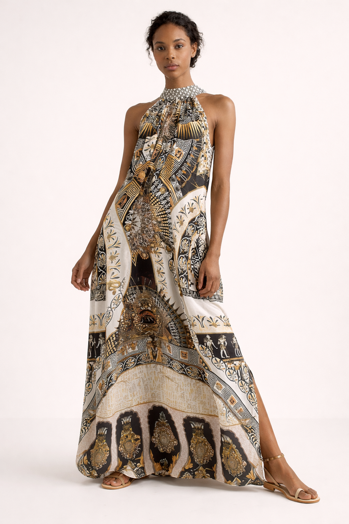 Robe longue dos nu à imprimé graphique pour femmes - Renata