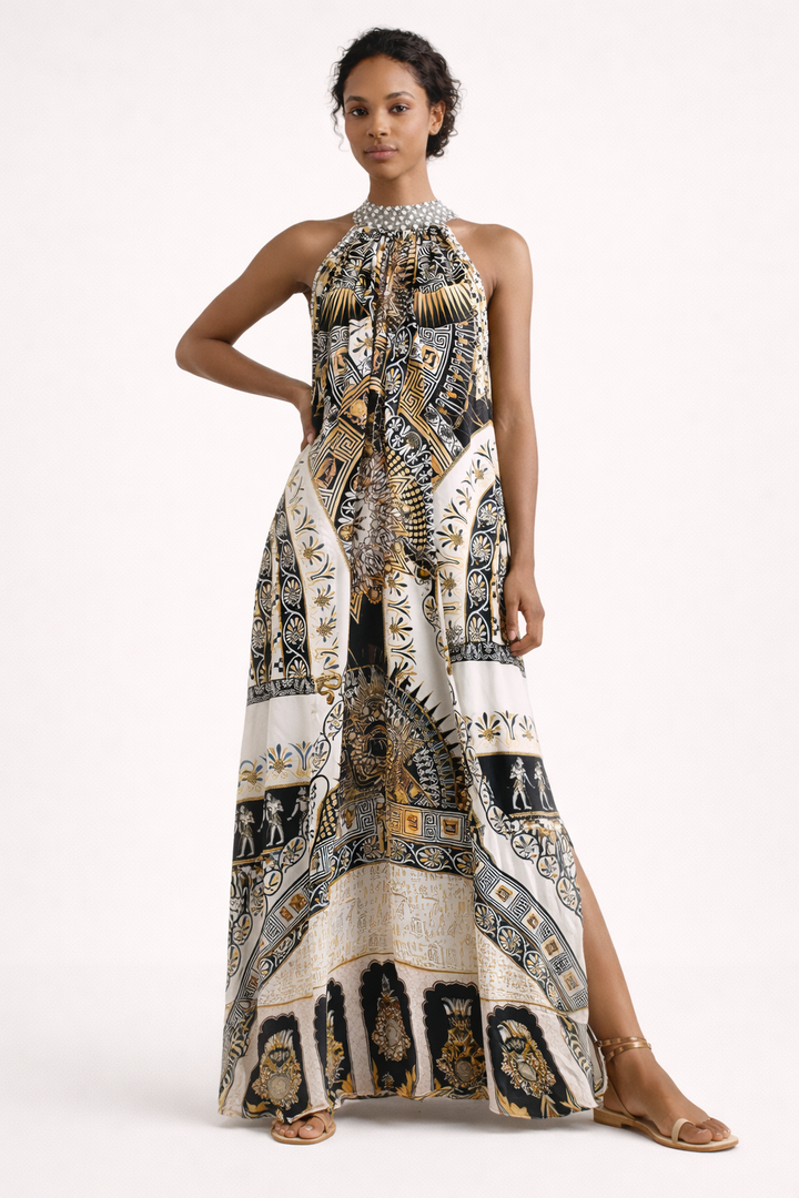 Robe longue dos nu à imprimé graphique pour femmes - Renata