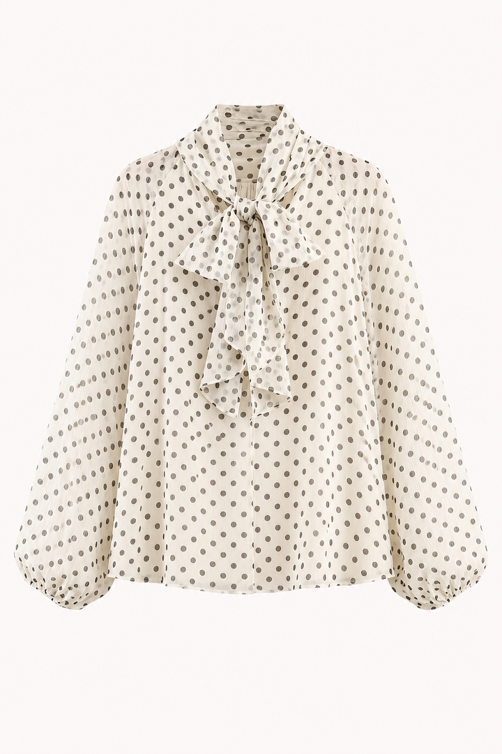 Blouse femme à pois, manches longues et nœud - Hannelore