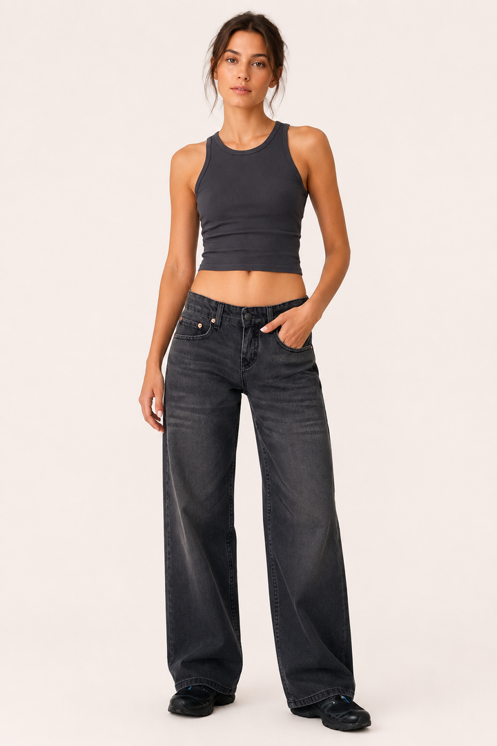 Jean pour femme, taille mi-haute, coupe large - Kerstin