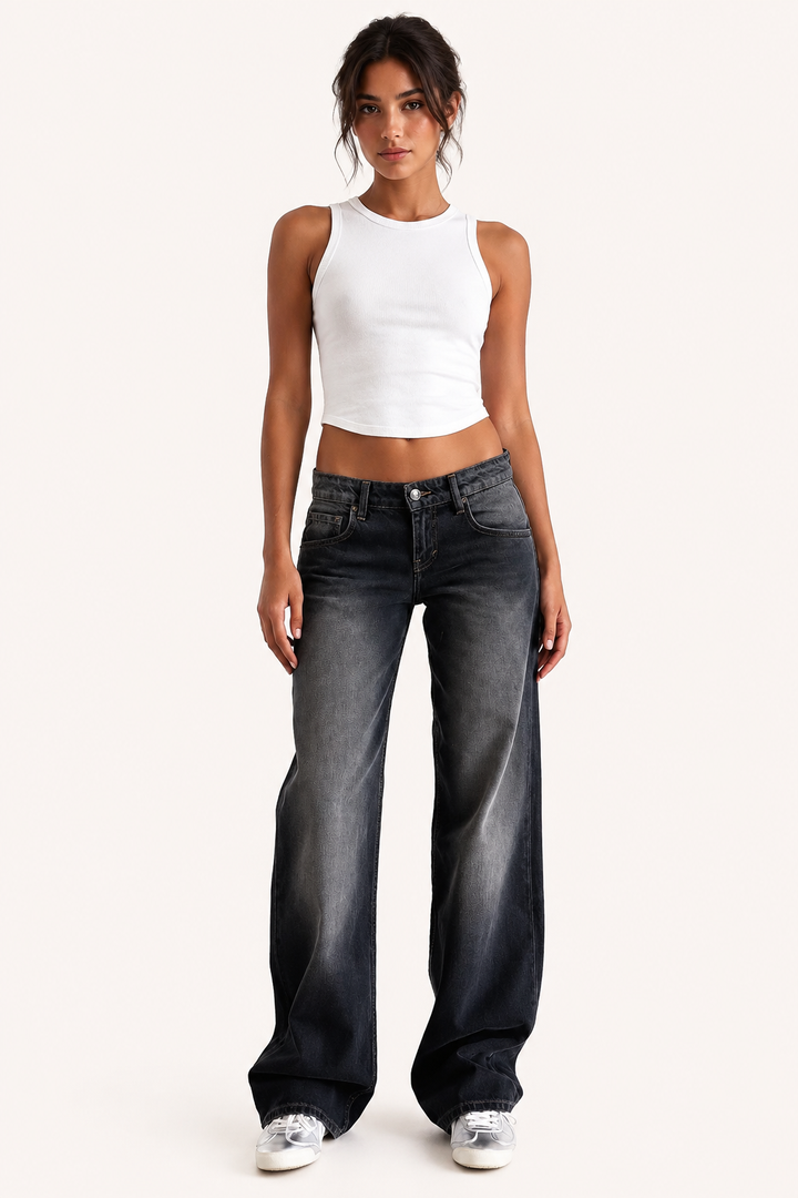 Jean pour femme, taille mi-haute, coupe large - Kerstin