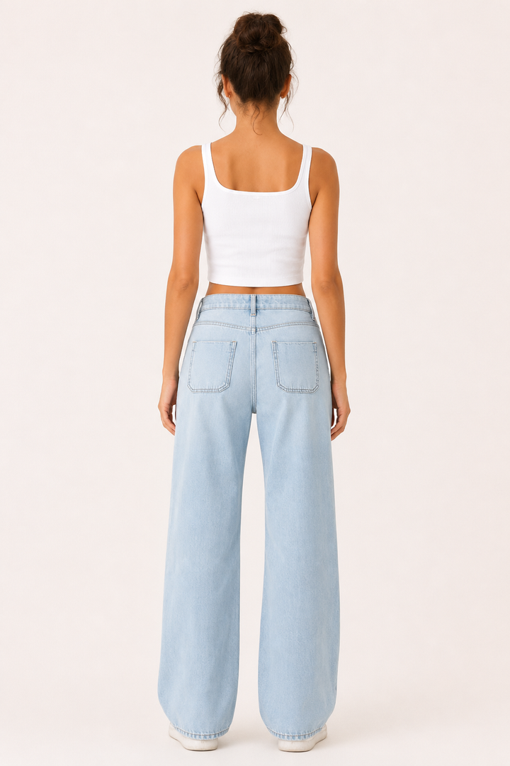 Jean pour femme à taille haute et coupe large - Mileidy