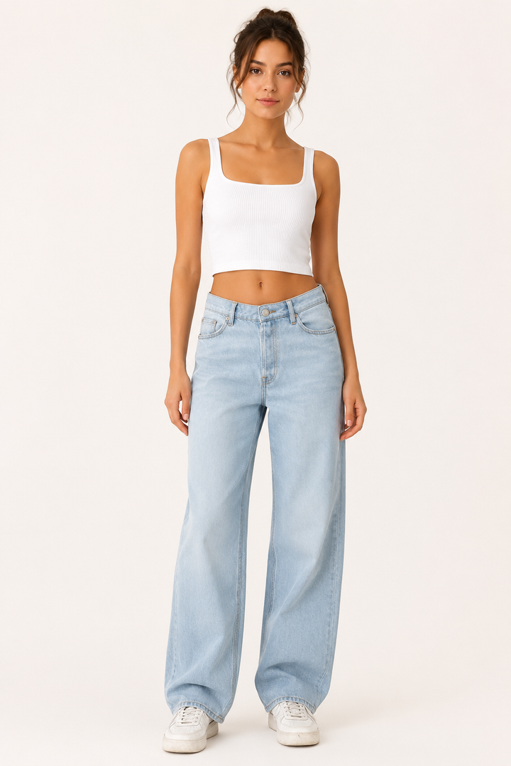 Jean pour femme à taille haute et coupe large - Mileidy