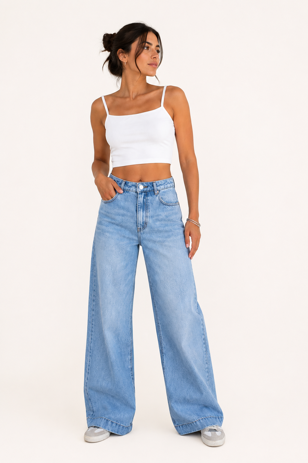Jean pour femme à taille haute et coupe large - Mileidy