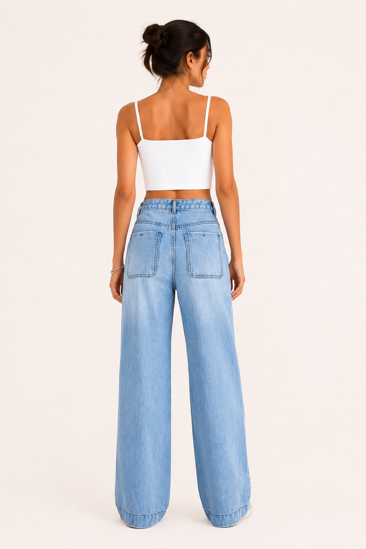 Jean pour femme à taille haute et coupe large - Mileidy
