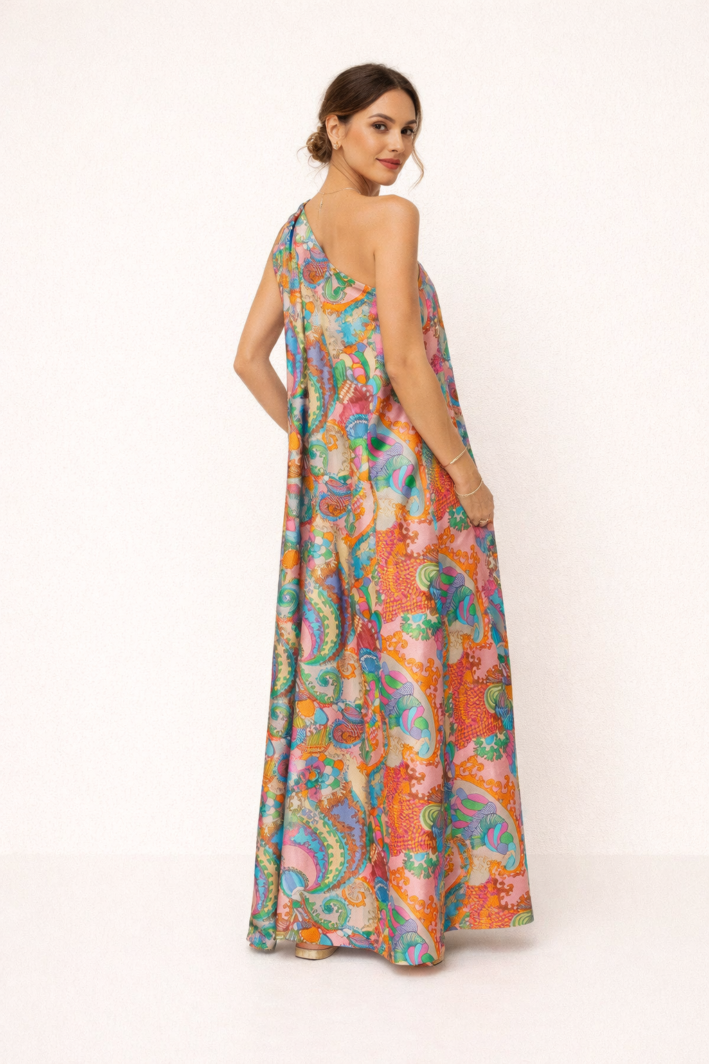 Robe longue d'été imprimée asymétrique pour femme - Kasy